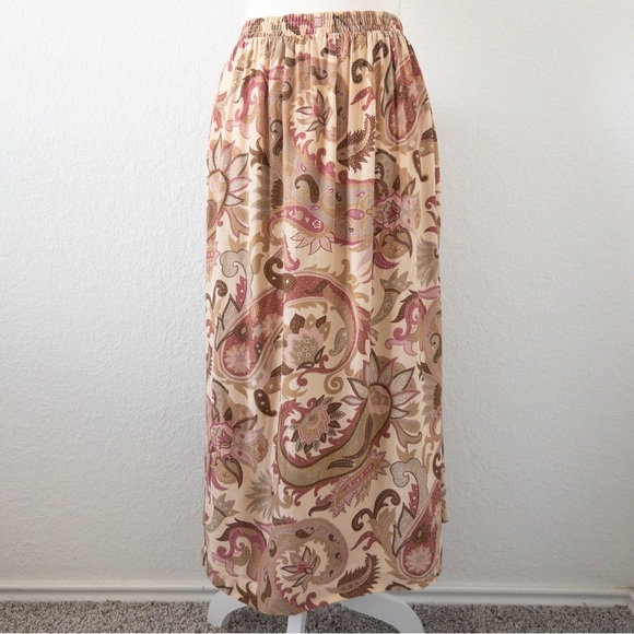 Vintage RUSS Paisley Floral Midi Skirt Size Large – Boho Neutral Rayon - Picture 4 of 7